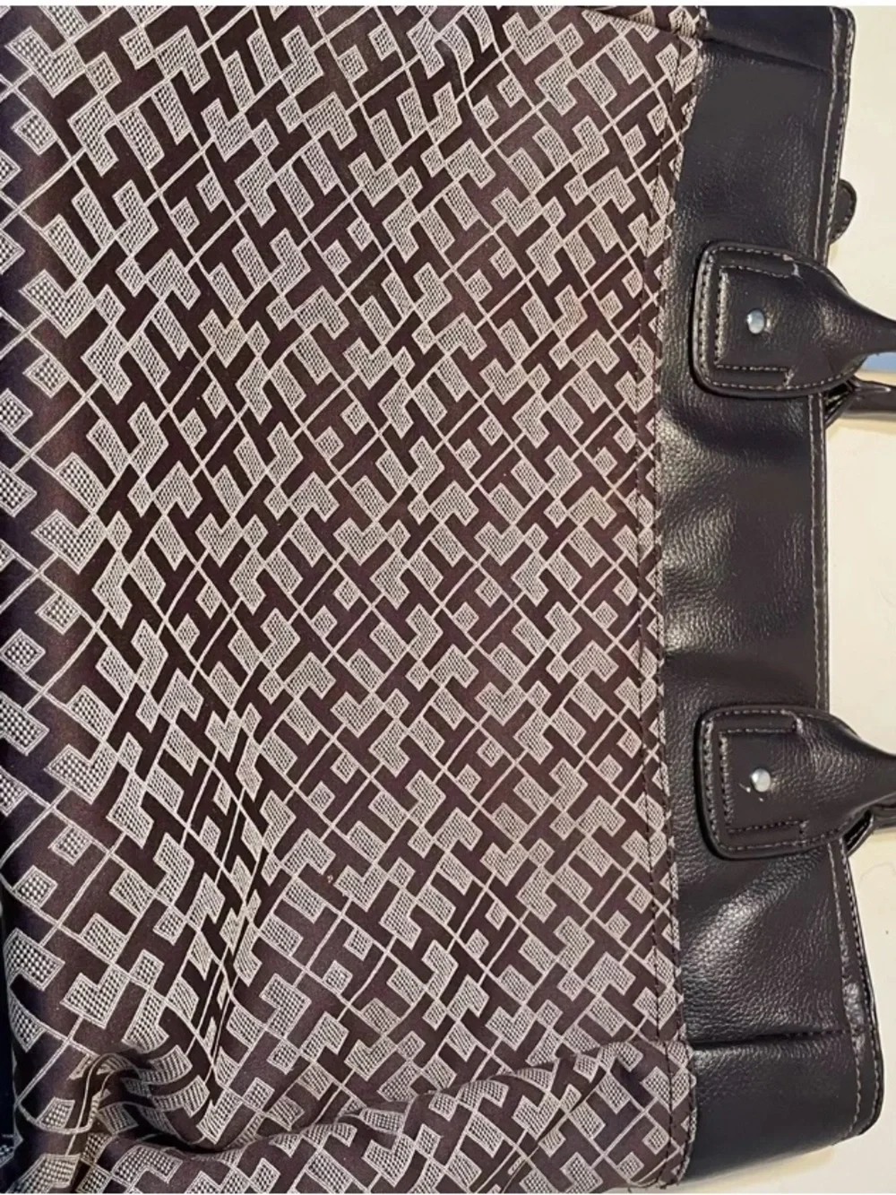Tommy Hilfiger Brown and Cream Logo Tote with Center Stripe